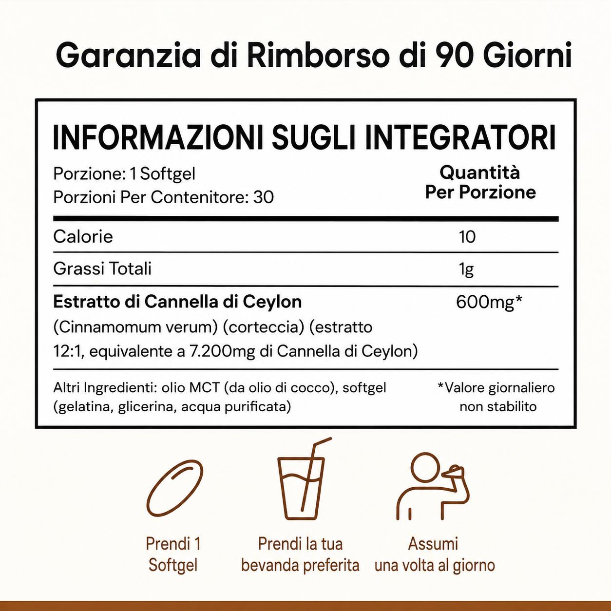 Cannella di Ceylon equivalente a 7.200 mg con Olio MCT